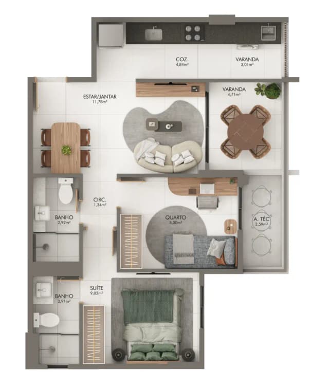 <p>Coluna 2 – 58,71m²</p>